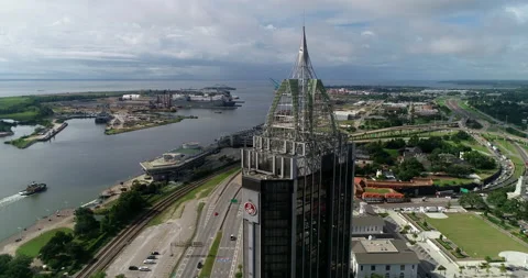 Mobile river behind the Renaissance Riverfront tower spire Stock Footage 201284068