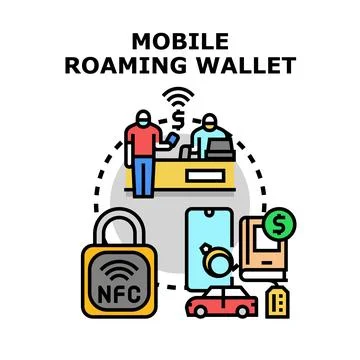 Mobile roaming wallet concept using digital payment technology Stock Illustration