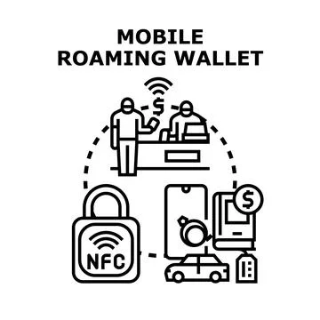 Mobile roaming wallet concept using digital payment technology Stock Illustration