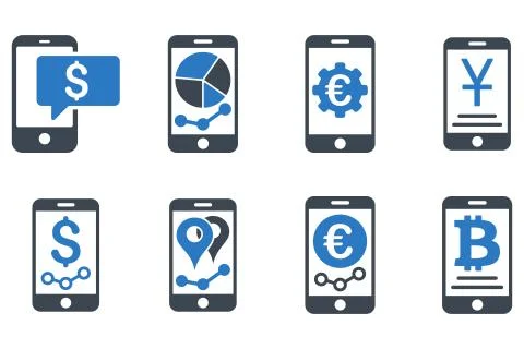 Mobile Sales Report Flat Vector Icons Stock Illustration