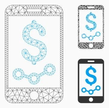Mobile Sales Report Vector Mesh Carcass Model and Triangle Mosaic Icon 库存插图