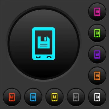Mobile save data dark push buttons with color icons Stock Illustration