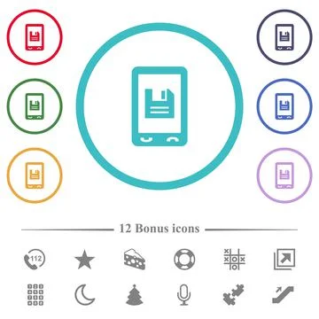 Mobile save data flat color icons in circle shape outlines Stock Illustration