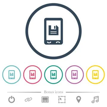 Mobile save data flat color icons in round outlines Stock Illustration