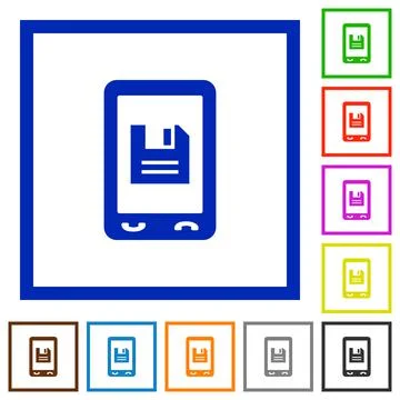 Mobile save data flat framed icons Illustrazione stock