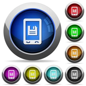 Mobile save data round glossy buttons Illustrazione stock