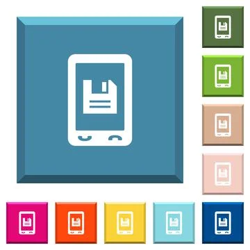 Mobile save data white icons on edged square buttons Stock Illustration
