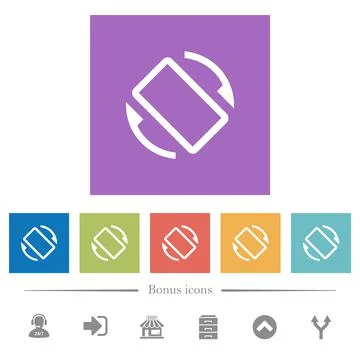 Mobile screen automatic rotation flat white icons in square backgrounds Stock Illustration
