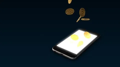 Mobile screen with crypto coins background 스톡 일러스트