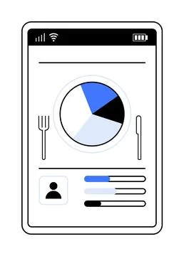 A mobile screen displays a nutrition tracking interface with a pie chart, mea 스톡 일러스트