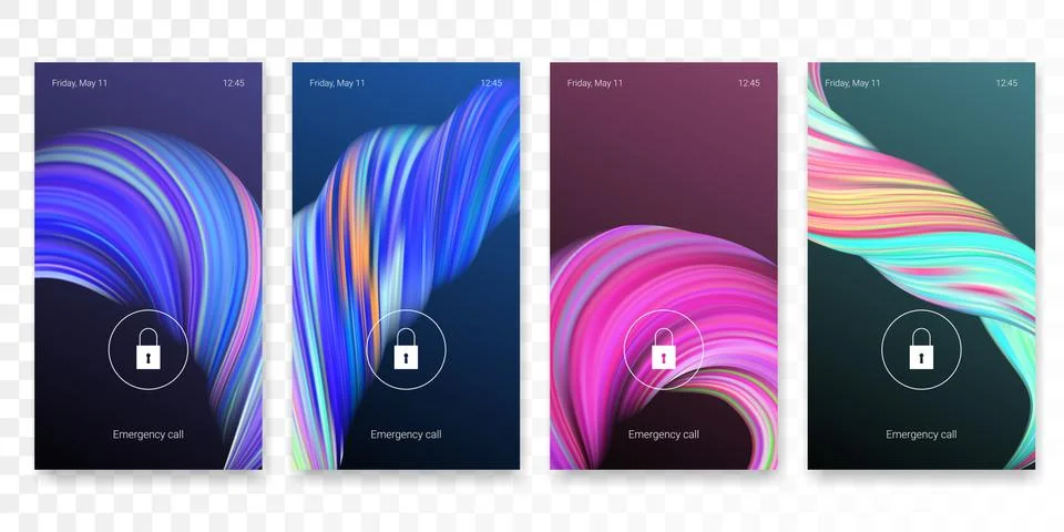 Mobile screen lock display with abstract modern wallpaper background. Vector  Illustrazione stock