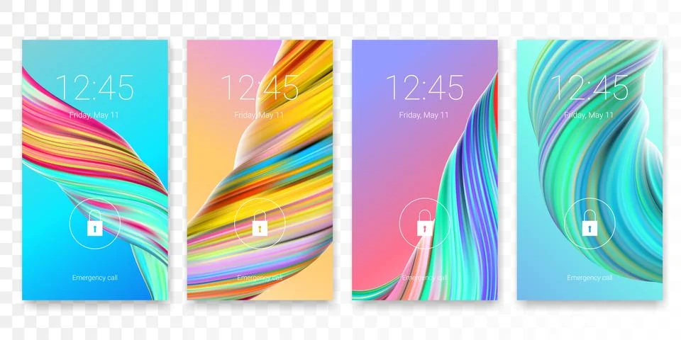 Mobile screen lock display with abstract modern wallpaper background. Vector  스톡 일러스트