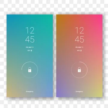 Mobile screen lock display with abstract gradient wallpaper background. Vecto Stock-Illustration