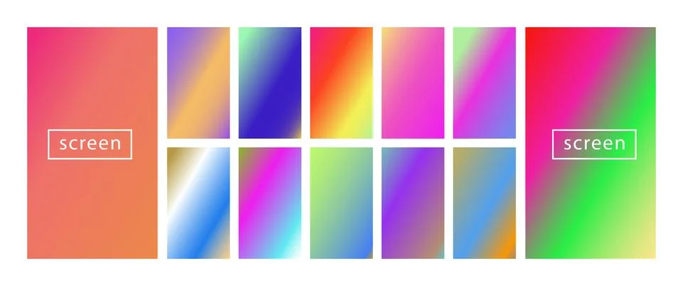 Mobile screen lock display collection of colorful backgrounds in trendy neon Stock Illustration