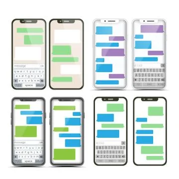 Mobile Screen Messaging Set Vector. Chat Bot Bubbles. Mobile App Messenger Illustrazione stock