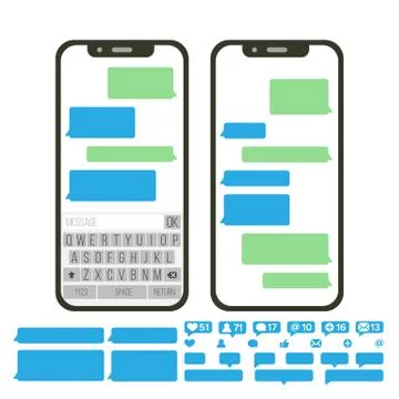 Mobile Screen Messaging Vector. Chat Bot Bubbles Set. Mobile App Messenger Illustrazione stock