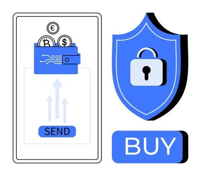 Mobile screen showing digital wallet with cryptocurrency and fiat currency co Stock Illustration