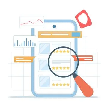 Mobile screen showing search engine rankings with analytics Illustrazione stock