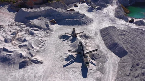 Mobile screening machines operating in a white gypsum open pit quarry, with Vidéo 335000283