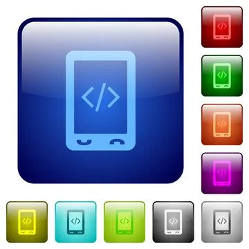 Mobile scripting color square buttons Stock Illustration