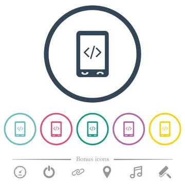 Mobile scripting flat color icons in round outlines Stock Illustration
