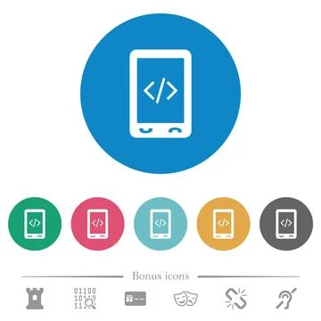 Mobile scripting flat round icons Stock Illustration