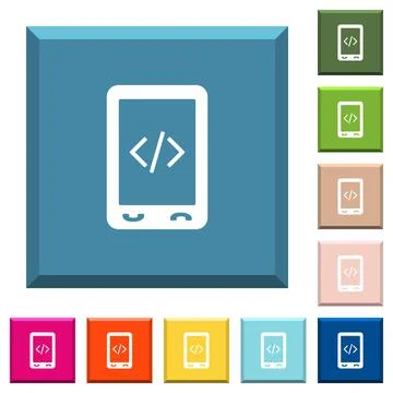 Mobile scripting white icons on edged square buttons Stock Illustration