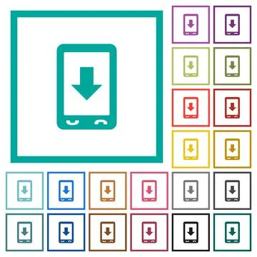 Mobile scroll down flat color icons with quadrant frames 스톡 일러스트