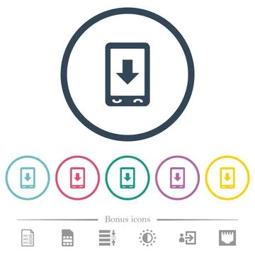 Mobile scroll down flat color icons in round outlines Stock Illustration