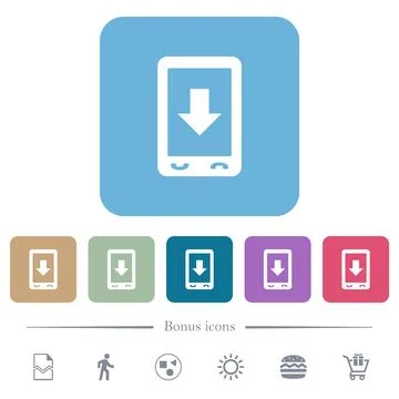 Mobile scroll down flat icons on color rounded square backgrounds Stockillustratie