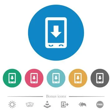 Mobile scroll down flat round icons Stock Illustration