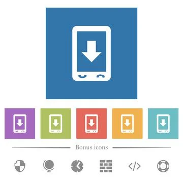 Mobile scroll down flat white icons in square backgrounds Illustrazione stock