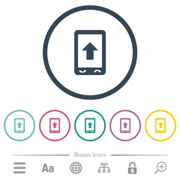 Mobile scroll up flat color icons in round outlines Stock Illustration