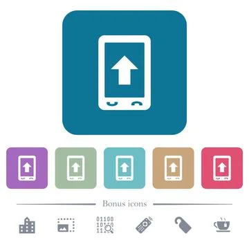 Mobile scroll up flat icons on color rounded square backgrounds Stockillustratie
