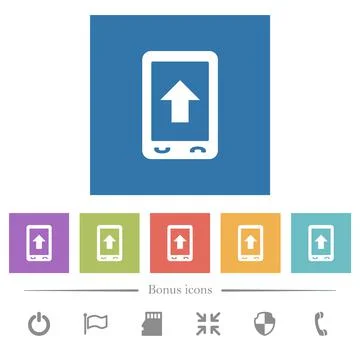 Mobile scroll up flat white icons in square backgrounds Stockillustratie