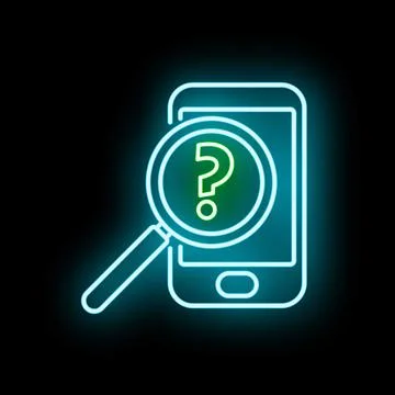 Mobile search concept finding neon question mark Illustrazione stock