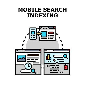 Mobile search indexing concept optimizing website visibility Stock Illustration