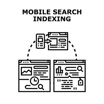Mobile search indexing concept optimizing website visibility Stock Illustration