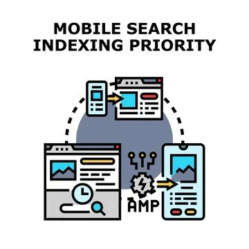 Mobile search indexing priority development and optimization concept Stockillustratie