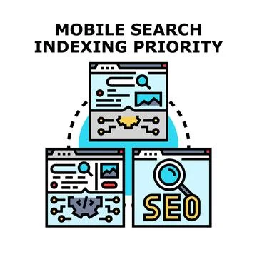 Mobile search indexing priority optimizing web content Stock Illustration