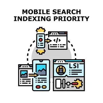 Mobile search indexing priority optimizing digital content for ranking Stock Illustration