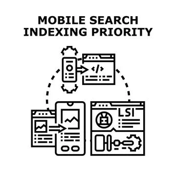 Mobile search indexing priority optimizing digital content for ranking Stock Illustration