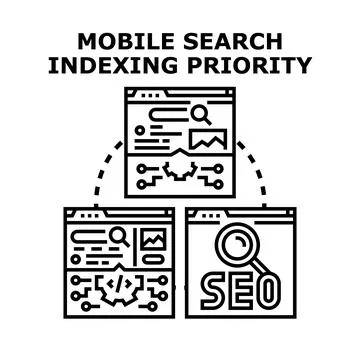 Mobile search indexing priority optimizing web content Stock Illustration