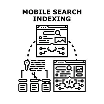 Mobile search indexing process for online website optimization Stockillustratie