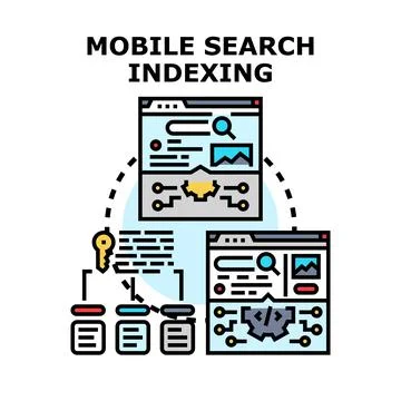 Mobile search indexing process for online website optimization Stock Illustration