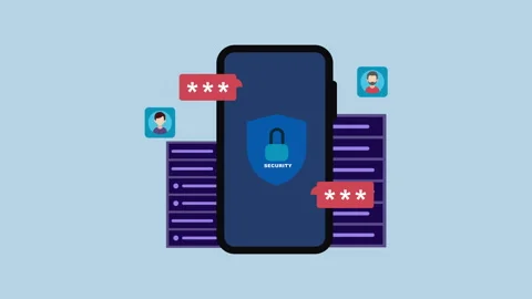 Mobile Security and Data Protection 2d Animation with Alpha Matte Stock Footage 334827709