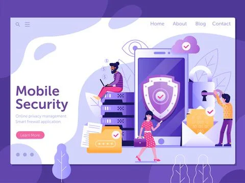 Mobile Security and Firewall Protection Web Banner Illustrazione stock