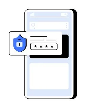 Mobile Security and Password Protection Interface with Shield Lock Symbol イラスト素材