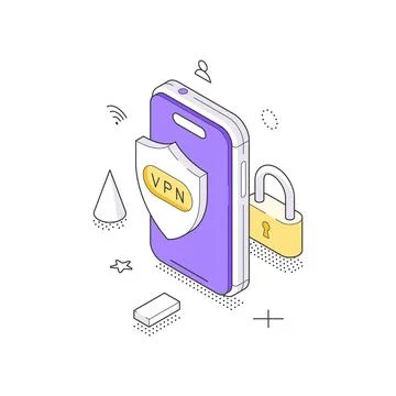 Mobile Security And Vpn Protection Service Isometric Vector Illustration Co.. Stock Illustration