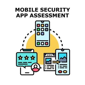 Mobile security app assessment process illustration Illustrazione stock